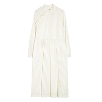 (New Chinese) puretea Tea Silk Cotton Jacquard dress Dress Woman Lotus Leaf with Inclined Door Flap 2024 Spring New