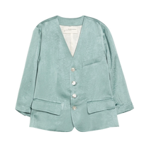 (Same style in the mall) puretea tea acetate fiber crepe short coat womens glossy shell buckle 2024 summer new style