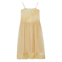 (Tie-dye gauze skirt) puretea tea high waist pleated dress womens suspender skirt 2024 summer new style