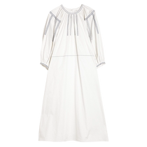 puretea tea Vintage retro embroidered round collar dress with dress female lantern sleeves Long dress Mie white 2024 spring new product