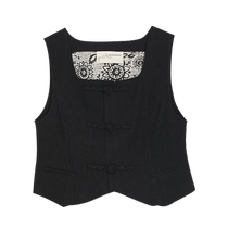 (Chinese style wardrobe) puretea tea-breasted square collar vest womens jacquard short vest 2024 autumn new