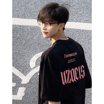 Anta adapts to American retro heavyweight pure cotton short-sleeved T-shirts for boys high street loose tops with trendy brand letter printing