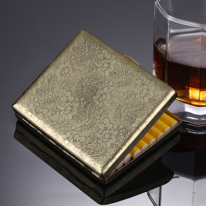 Hong Kong Brass 20 Pack Retro Cigarette Case Portable Moisture-proof Anti-pressure Smoke Clip Metal Personality Flip Cover Cigarette Case