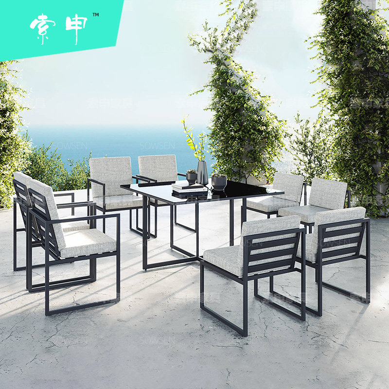 Outdoor Tables and Chairs Courtyard Balcony Leisure Net Red Outdoor Combination Waterproof and Sunscreen Outdoor Furniture One Table Eight Chairs All Aluminum
