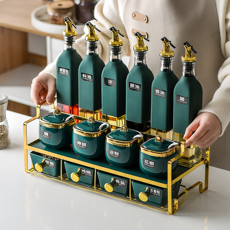 Nordic luxury ceramic seasoning box soy sauce bottle combination set kitchen home seasoning bottle salt MSG seasoning jar