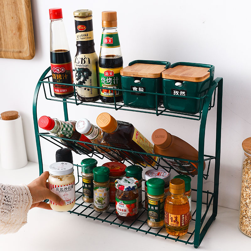Nordic Wind Kitchen Condiments Shelve Shelf Multilayer Countertop Containing supplies Sauce Vinegar Bottle Inclined-style Seasoning Jar Rack