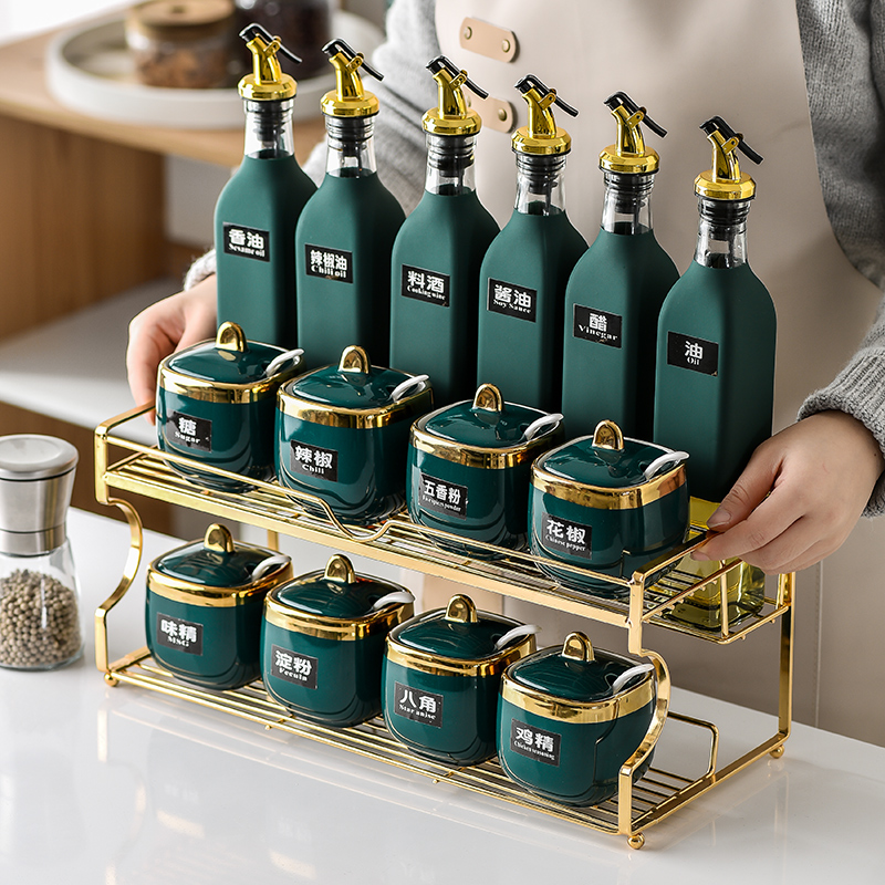 Kitchen Light Lavish Ceramic Seasoning Box Soy Sauce Bottle Composition Suit Home Seasoned Jars Net Red Seasoning Jar