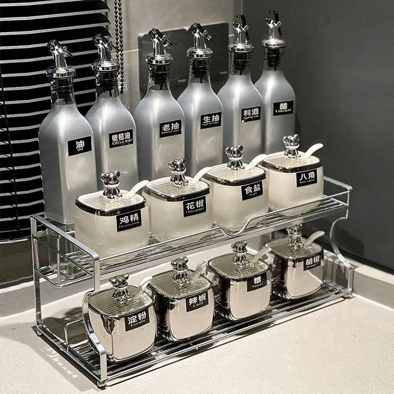 Легкая роскошная серебряная керамическая коробка для приправ, бутылка соевого соуса, комбинированный набор, кухонная бытовая высококачественная банка для приправ, бутылка для приправ, полный набор