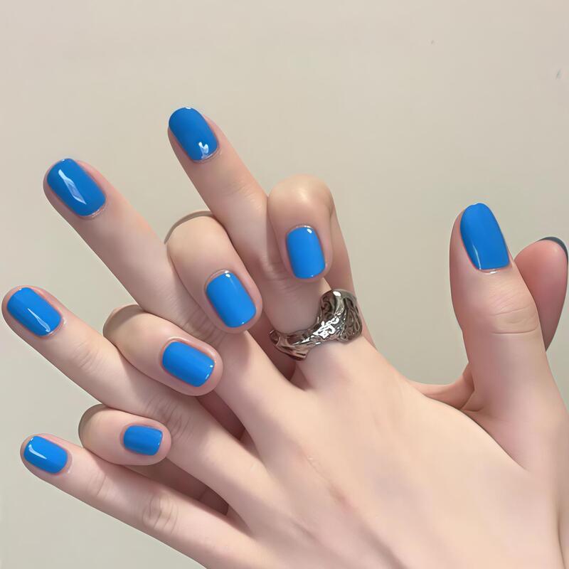 New Style Pure Handmade Bright Blue Wearable Nails, European, American, and Japanese Style Solid Color, Skin-Brightening Single Color Phototherapy Fake Nail Patches New Style Pure Handmade Bright Blue Wearable Nails, European, American, and Japanese Style Solid Color, Skin-Brightening Single Color Phototherapy Fake Nail Patches