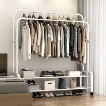 Simple coat rack double pole drying rack floor flat indoor folding hanger household bedroom clothes storage rack