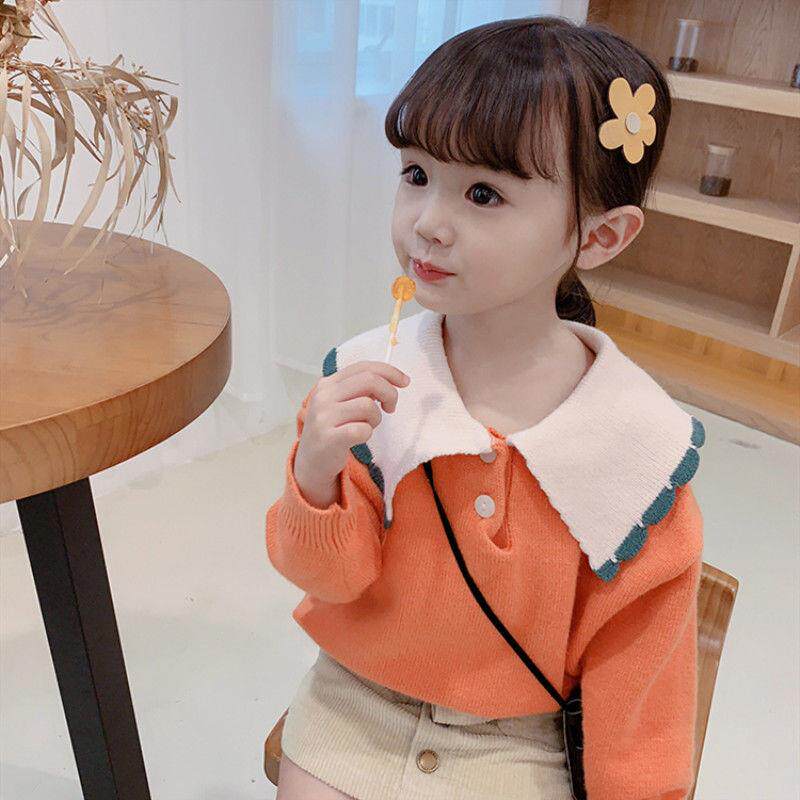 Girl 2021 new children dress sweaters autumn clothes small babies needles weaters children foreign air dolls collar Korean version of blouses 