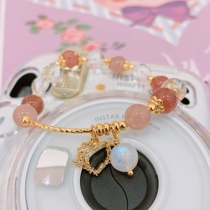 Peach Cicada Original Design Handmade DIY Strawberry Pink Crystal Love Transfer Wang Peach Blossom Natural Bracelet Girls