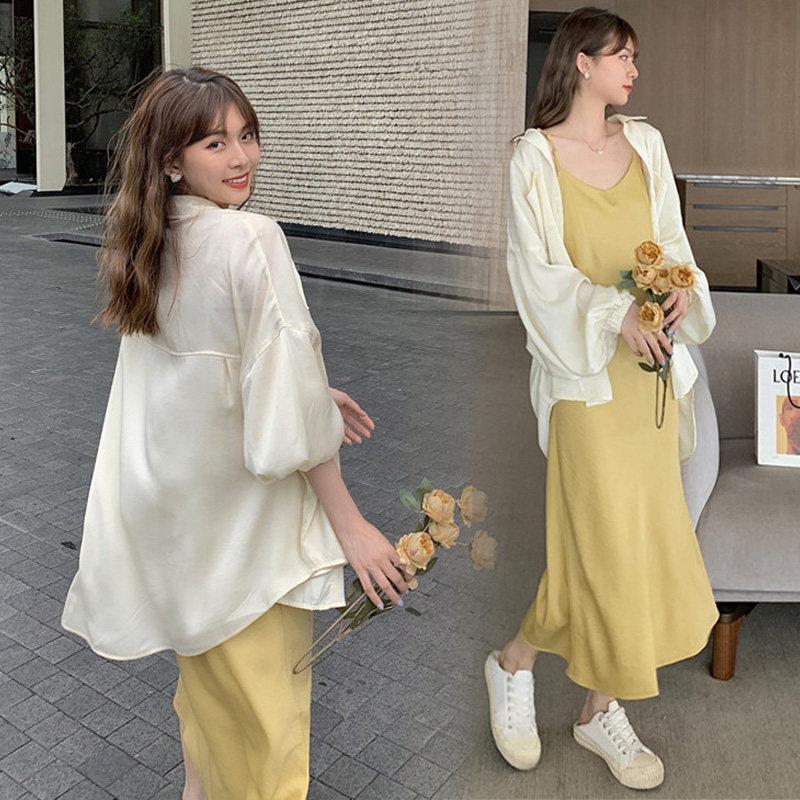 Large - yard women's clothing in spring 2023 new French sun - protective shirt fat sister shades thin hanging dress suit