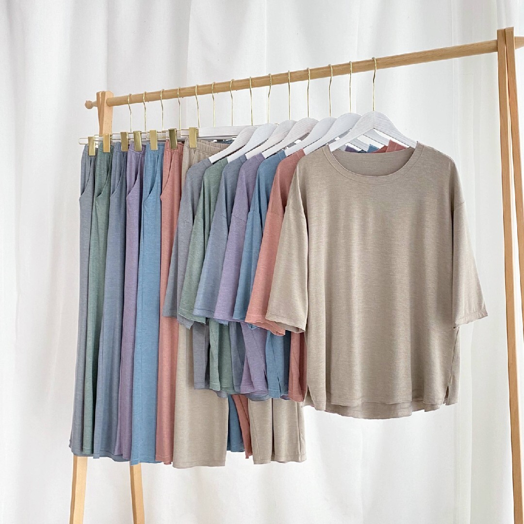 Women's high-end cashmere protein homewear pajamas set three-quarter sleeve trousers foreign trade export daily inspection product