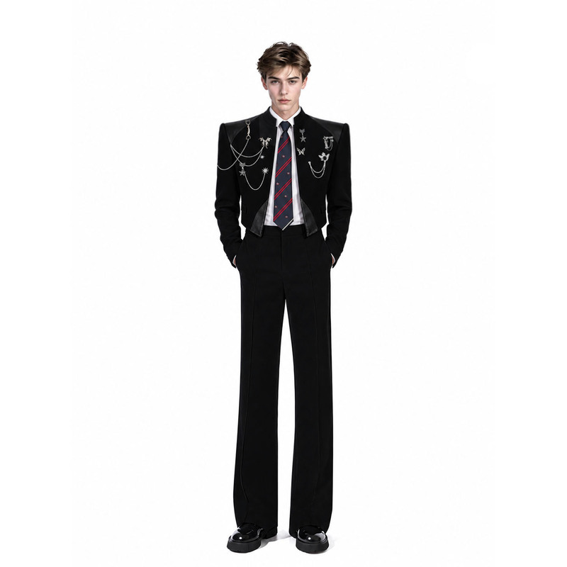 Zhicai【Semi-Sweet Style】Wide-Shouldered, Narrow-Waisted Short Suit with Heavy Craftsmanship Design, Waist-Cinching Blazer, Formal Wear for Men