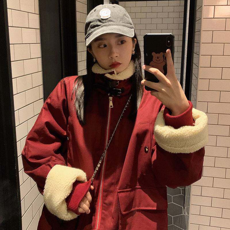 Coat female tide ins winter thick cotton-padded jacket stitching imitation lamb wool mori foreign students loose cotton-padded tooling