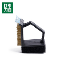 Bamboo and wood coffee long handle brush barbecue cleaning brush grill mesh Carbon mesh grill cleaning rust removal brush outdoor barbecue tools