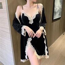 Large Chest Sexy Sleeping Dress Fire Spicy With Chest Cushion High-end Light Lavish Dress Woman New Pure Color Sleeping Robe Lace Harnesses Two Sets