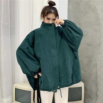 Spring and autumn Korean edition 2021 new loose middle and long drawstring zipper BF wind net red long sleeve frock coat female ins