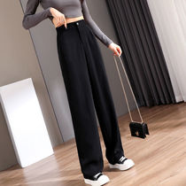 Black suit wide leg pants womens high waist drape feeling 2021 spring and autumn thin loose falling straight tube casual mop chiffon