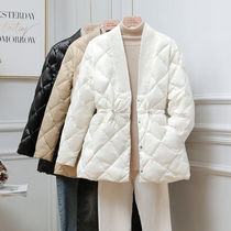 Autumn and winter New Diamond cotton-padded women long V collar Korean waist slim lady coat small tide