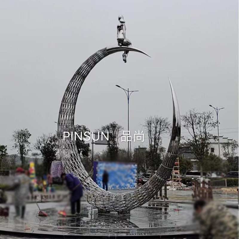 Iron Art Creative Metal Moon Stainless Steel Custom Large Hollow Sculpture Square Garden Landscape City Decoration