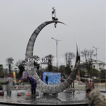 Iron creative metal moon stainless steel custom large hollow sculpture square garden landscape urban decoration