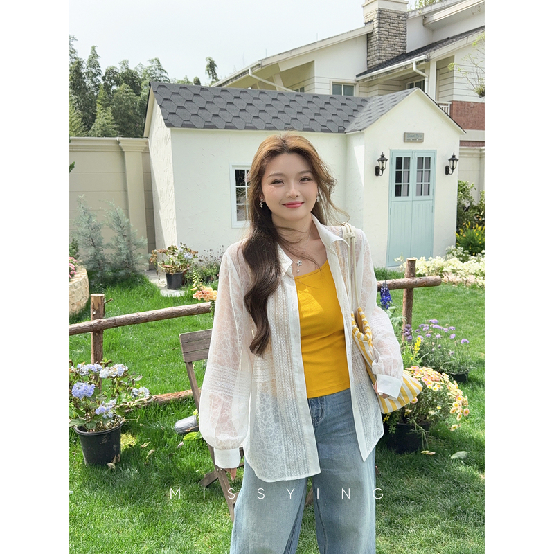 Miss Ying's Plus-Size Women's Clothing [Snow White Love Letter] Thin White Shirt, New Summer Style, High-End Lace Long-Sleeve Top