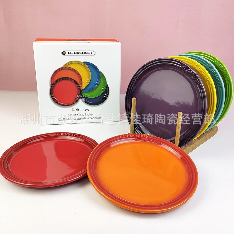 French Style Rainbow 18cm Round Plate 23cm Round Plate Colorful Steak Plate Ceramic Household Tableware French Style Rainbow 18cm Round Plate 23cm Round Plate Colorful Steak Plate Ceramic Household Tableware