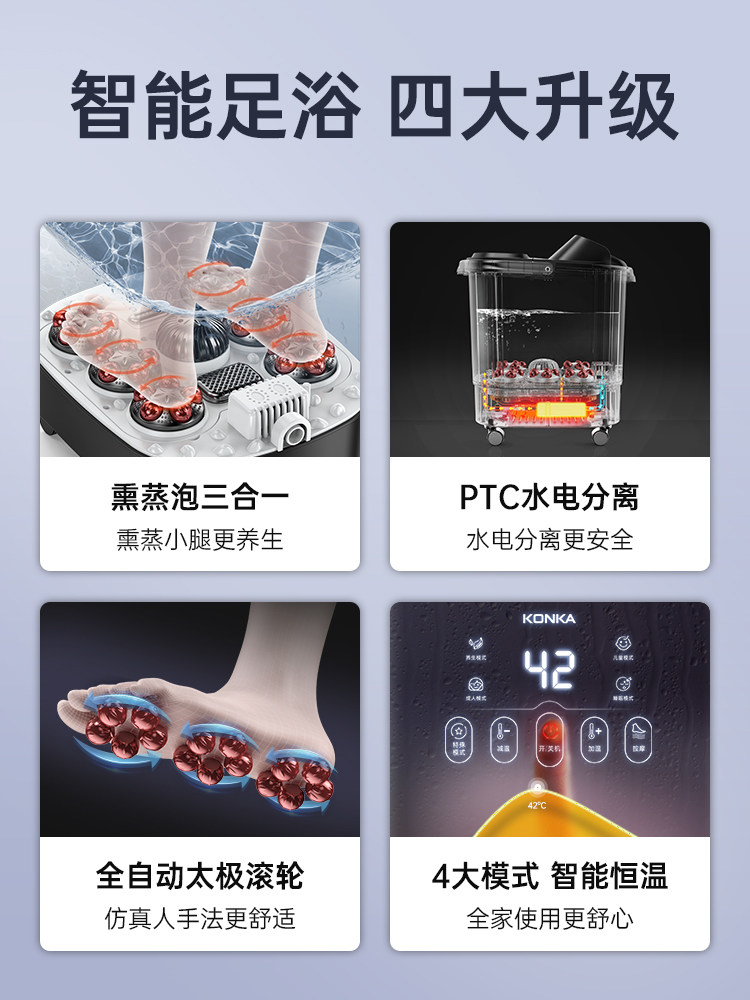 Konka Foot Bath Bucket with Heating, Constant Temperature, Fully Automatic Massage Foot Bath Basin, Winter Electric Household Foot Bath Tub