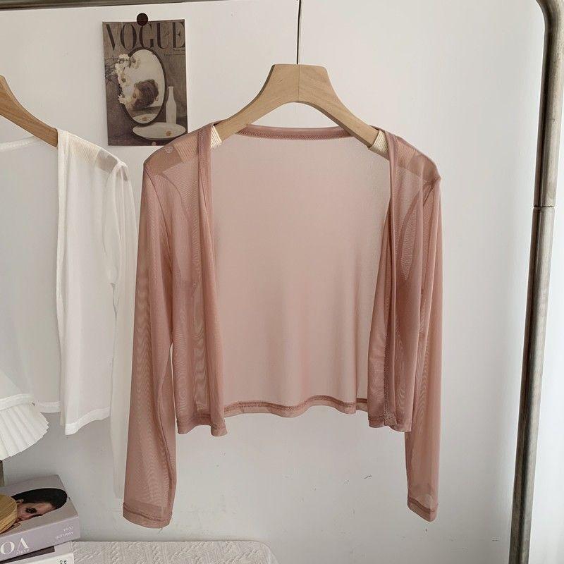 Gentle and Elegant Short Sun Protection Cardigan with Long Sleeves, Summer Thin Gauze Mesh Cool Top for Women, Stylish Outerwear