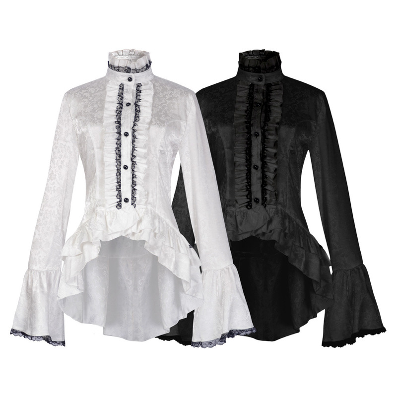 Medieval Cosplay Clothing, Stand-Up Collar, Flared Sleeves, Lace Shirt, Victorian Shirt, Gothic Steampunk Top Medieval Cosplay Clothing, Stand-Up Collar, Flared Sleeves, Lace Shirt, Victorian Shirt, Gothic Steampunk Top