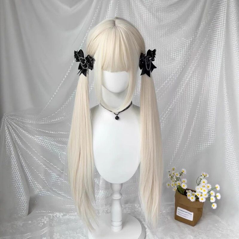 Wig Female 85m Milk White Golden Long Double Ponytail O Shaolu Lolita Artificial Long Full Headgear Wig Female 85m Milk White Golden Long Double Ponytail O Shaolu Lolita Artificial Long Full Headgear