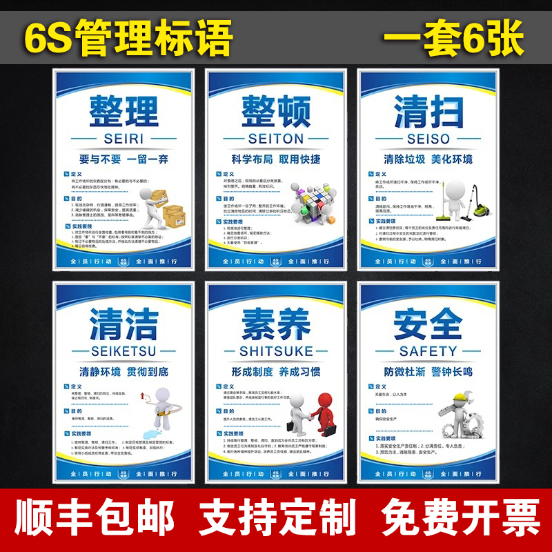 6S Management Slogans 5S/7S/8S/10S Corporate Culture Promotional Posters Workshop Warehouse Display Boards Wall Charts Signage Office Factory Wall Stickers Policy Signs Hanging Signs Kt Board Wall Frame