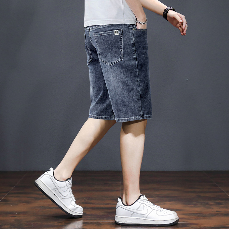 2025 New Men's Denim Shorts Summer Thin Trendy Brand Stretchy Five-Point Pants Loose Straight Casual Mid-Length Shorts