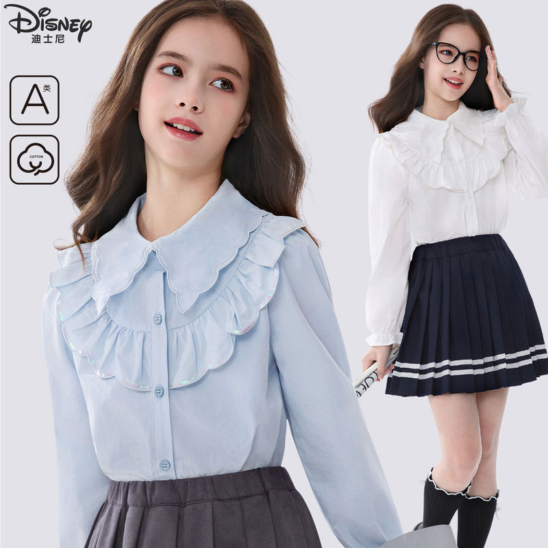 Disney Girls' Shirt, Pure Cotton Spring Wear 2026 New Children's Base Shirt, Long-Sleeved Stylish Top for Older Children, Autumn Youth Disney Girls' Shirt, Pure Cotton Spring Wear 2026 New Children's Base Shirt, Long-Sleeved Stylish Top for Older Children, Autumn Youth