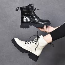 Ai Weier shoes Martin boots female 2021 New lace up short boots thick soles plus velvet round head Joker single boots ins tide