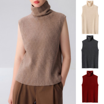 Wearable 100% cashmere pile collar sleeveless vest
