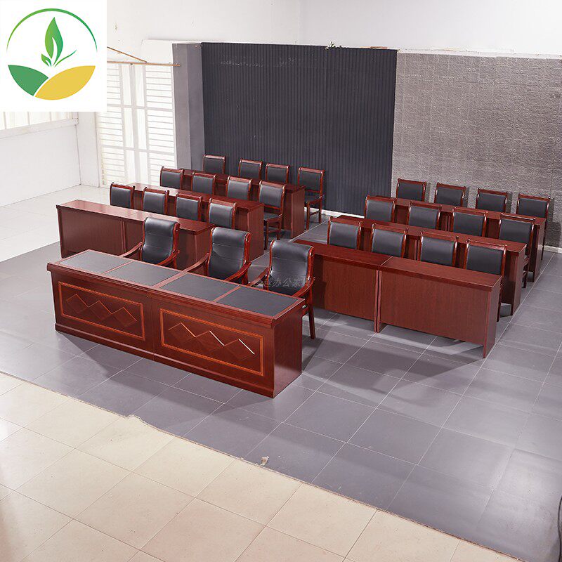 Meeting room Wooden Leather Chairman Table Speech Desk Splicing Strip Table Training Table Meeting Many People Negotiating Table And Chairs Composition