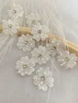 白色立体手工花手缝水钻花手工钉珠服装花朵布贴DIY辅料十朵