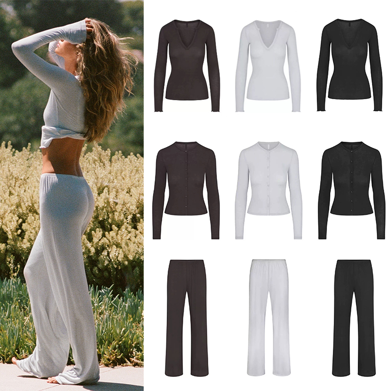 Soft to the Bone Skims Kardashian Soft Modal Cashmere Tulle Old Money Cardigan Top and Pants Set
