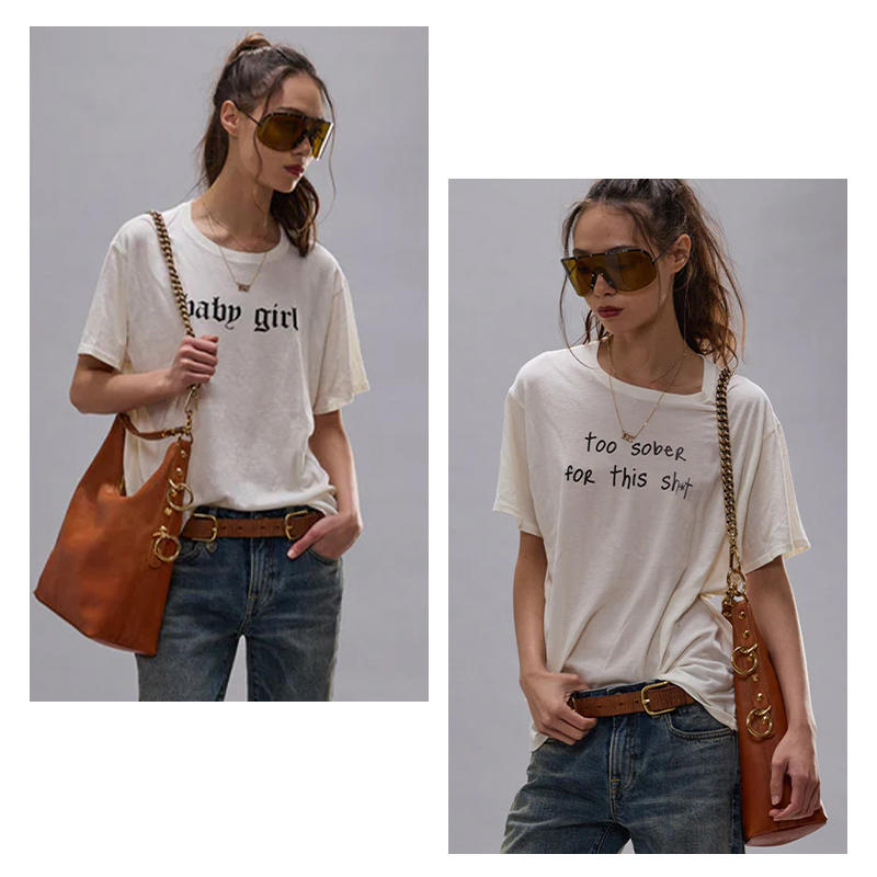 Cool Is an Attitude! R13 Spring/Summer New Style Imported Cashmere Distressed Printed Letter Slogan Round Neck Short-Sleeved T-Shirt