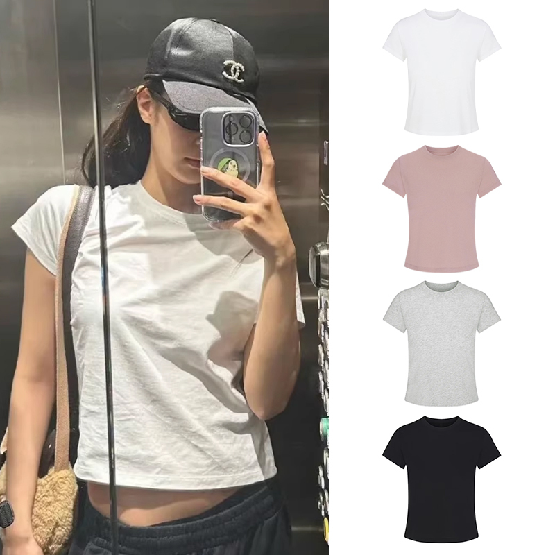 Basic Style ~ Jennie's Same Style Skims Kardashian Shrunken Regular Shoulder Round Neck Base Top Short T-Shirt