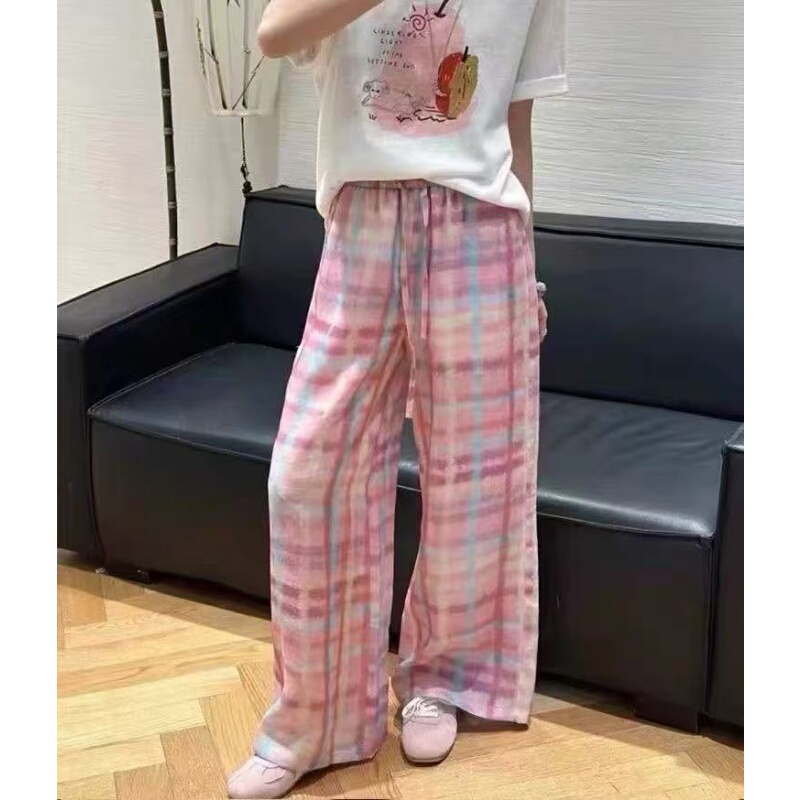 26202 【Meici Women's Clothing】Korean Style New Pink Plaid Pants 6.13