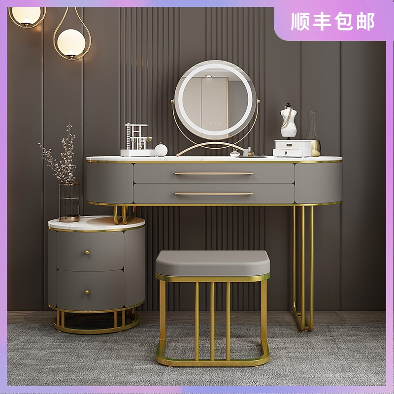 Nordic dresser multi-function telescopic storage cabinet integrated dressing table light luxury small apartment simple rock slab makeup table