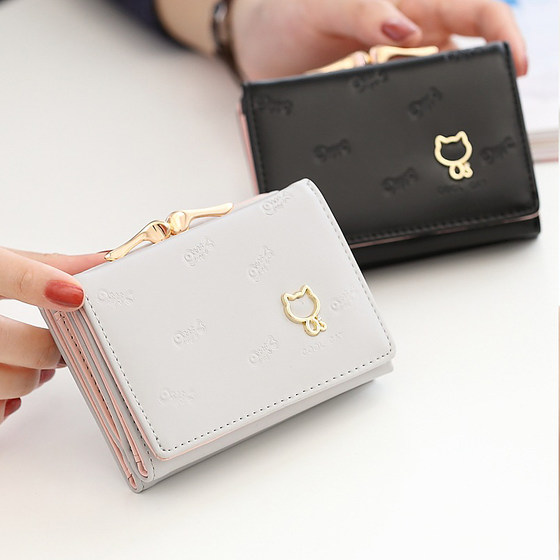 零钱包女新款2025爆款钱包女大学生卡包女式卡通猫咪折叠短款钱包