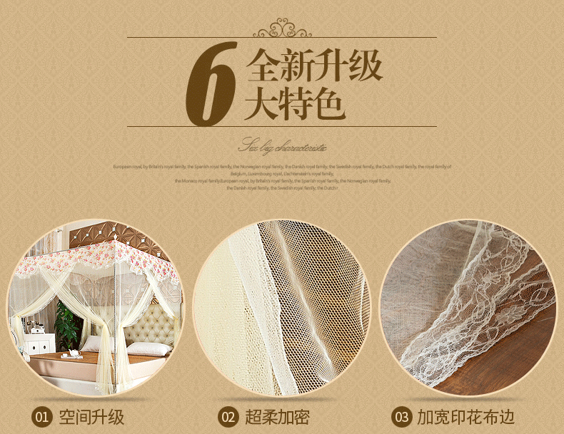 lưới tòa chúa mã hóa ba cửa người sàn giường không khí 1,5m 1.8m tòa án châu Âu với đơn và đôi - Lưới chống muỗi khung mùng ngủ