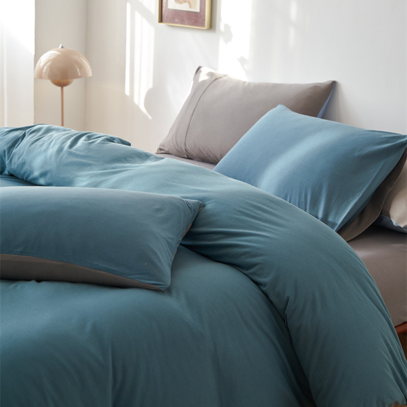 Class A knitted cotton three or four-piece set of cotton Tianzhu cotton solid color Nordic simple bed sheet quilt cover naked sleeping bedding 4