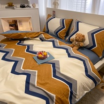 Nordic wind minimalist about pure cotton four sets 100 All cotton linen quilt Male student Dormitory Three sets of bedding