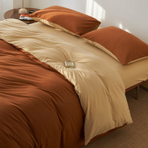 Nordic solid color naked sleeping knitted cotton four-piece set of cotton Tianzhu cotton bed sheet quilt cover pure cotton bed sheet three-piece set